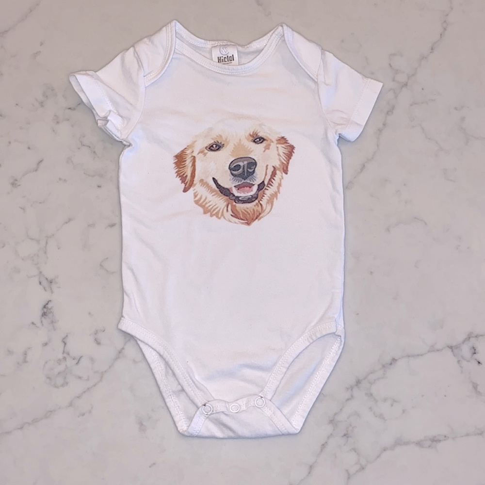 EUC Golden Retriever Graphic Short Sleeve Baby Bodysuit (6m)